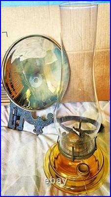 Vintage Aladdin 14 A B & C Reflector Amber Glass Kerosene Oil Wick Chimney Lamp