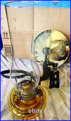 Vintage Aladdin 14 A B & C Reflector Amber Glass Kerosene Oil Wick Chimney Lamp