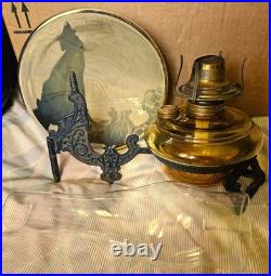 Vintage Aladdin 14 A B & C Reflector Amber Glass Kerosene Oil Wick Chimney Lamp