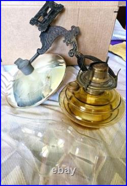 Vintage Aladdin 14 A B & C Reflector Amber Glass Kerosene Oil Wick Chimney Lamp