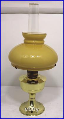 Vintage Aladdin 23 Brass Oil Lamp with YellowithOrange Shade and Chimney