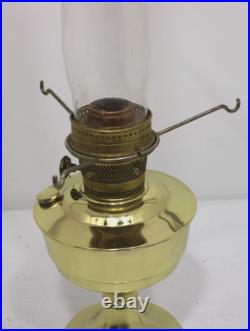 Vintage Aladdin 23 Brass Oil Lamp with YellowithOrange Shade and Chimney