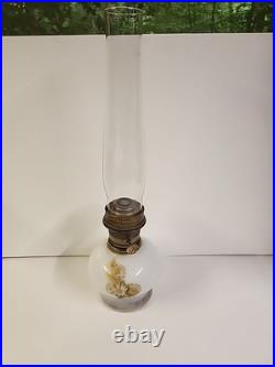Vintage Aladdin 23 Kerosene Oil Lamp Daisies & Wheat Milk Glass WithChimney 1970's