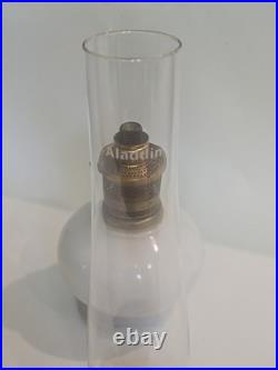 Vintage Aladdin 23 Kerosene Oil Lamp Daisies & Wheat Milk Glass WithChimney 1970's