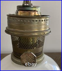 Vintage Aladdin 23 Kerosene Oil Lamp Daisies & Wheat Milk Glass WithChimney 1970's