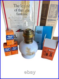Vintage Aladdin 23 Kerosene Oil Lamp Floral Daisies Milk Glass with Chimney 1970's