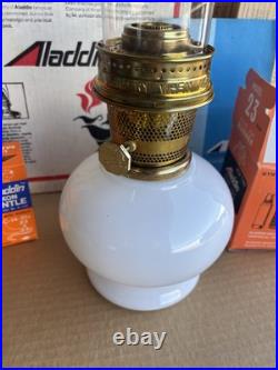 Vintage Aladdin 23 Kerosene Oil Lamp Floral Daisies Milk Glass with Chimney 1970's