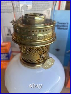 Vintage Aladdin 23 Kerosene Oil Lamp Floral Daisies Milk Glass with Chimney 1970's