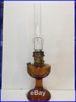 Vintage Aladdin 23 Lincoln Drape Kerosene Oil Amber Glass Lamp, 16 Tall