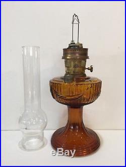 Vintage Aladdin 23 Lincoln Drape Kerosene Oil Amber Glass Lamp, 16 Tall