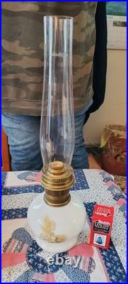 Vintage Aladdin 23 Milkglass Daisy & Wheat Mantle Shelf Kerosene Oil Lamp