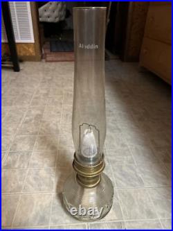 Vintage Aladdin #23 Tall Brass Squares Glass Oil Lamp Nashville Round Table Fuel