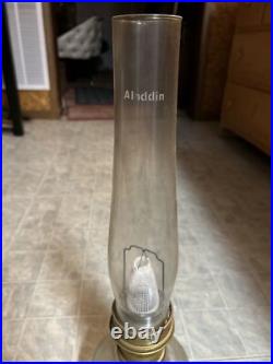 Vintage Aladdin #23 Tall Brass Squares Glass Oil Lamp Nashville Round Table Fuel