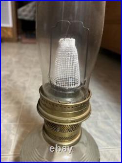 Vintage Aladdin #23 Tall Brass Squares Glass Oil Lamp Nashville Round Table Fuel