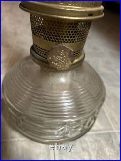 Vintage Aladdin #23 Tall Brass Squares Glass Oil Lamp Nashville Round Table Fuel