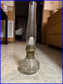 Vintage Aladdin #23 Tall Brass Squares Glass Oil Lamp Nashville Round Table Fuel