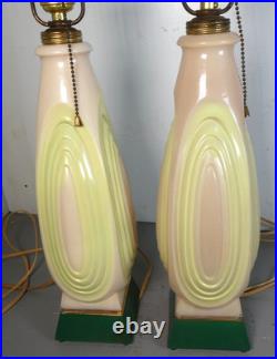 Vintage Aladdin Alacite Art Deco Lamps Pair Tranlucent Glass with Green, Works