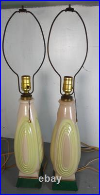 Vintage Aladdin Alacite Art Deco Lamps Pair Tranlucent Glass with Green, Works