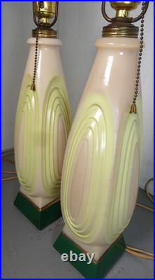 Vintage Aladdin Alacite Art Deco Lamps Pair Tranlucent Glass with Green, Works