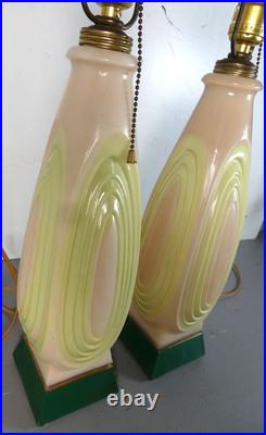 Vintage Aladdin Alacite Art Deco Lamps Pair Tranlucent Glass with Green, Works