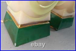 Vintage Aladdin Alacite Art Deco Lamps Pair Tranlucent Glass with Green, Works