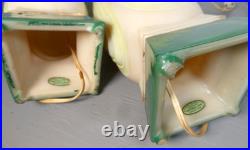 Vintage Aladdin Alacite Art Deco Lamps Pair Tranlucent Glass with Green, Works