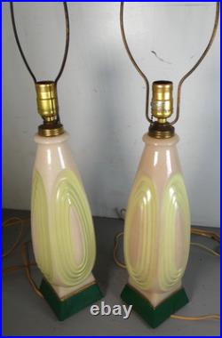 Vintage Aladdin Alacite Art Deco Lamps Pair Tranlucent Glass with Green, Works