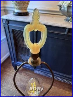 Vintage Aladdin Alacite Glass Table Lamp UV Glow Ornate Urn Glass Finial 21.5