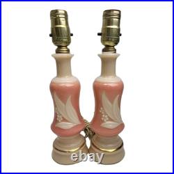 Vintage Aladdin Alacite Glass Vanity Boudoir Lamps Lily Pink Cream Pair Working