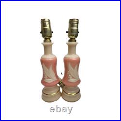 Vintage Aladdin Alacite Glass Vanity Boudoir Lamps Lily Pink Cream Pair Working