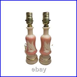 Vintage Aladdin Alacite Glass Vanity Boudoir Lamps Lily Pink Cream Pair Working