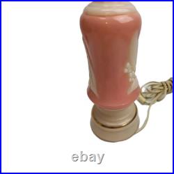 Vintage Aladdin Alacite Glass Vanity Boudoir Lamps Lily Pink Cream Pair Working