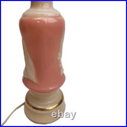 Vintage Aladdin Alacite Glass Vanity Boudoir Lamps Lily Pink Cream Pair Working