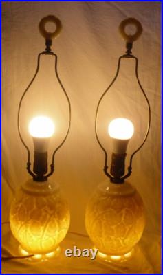 Vintage Aladdin Alacite Ivory Oak Leaf Electric Lamps with Finials Lightable Bases