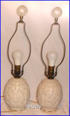 Vintage Aladdin Alacite Ivory Oak Leaf Electric Lamps with Finials Lightable Bases