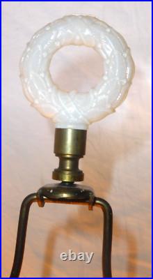 Vintage Aladdin Alacite Ivory Oak Leaf Electric Lamps with Finials Lightable Bases