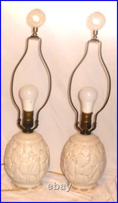 Vintage Aladdin Alacite Ivory Oak Leaf Electric Lamps with Finials Lightable Bases
