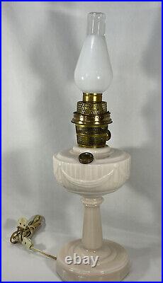 Vintage Aladdin Alacite Kerosene Lamp Lincoln Drape Pink Custard Marbled Wired