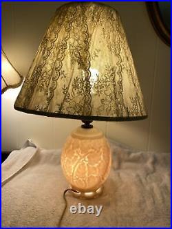 Vintage Aladdin Alacite Milk Glass Oak Leaf Double Light Lamp Works With Finial