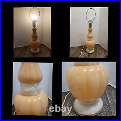 Vintage Aladdin Alacite Table Lamp Peach And White Carved Stone Beautiful