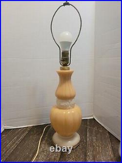 Vintage Aladdin Alacite Table Lamp Peach And White Carved Stone Beautiful