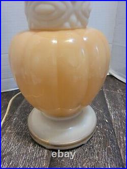 Vintage Aladdin Alacite Table Lamp Peach And White Carved Stone Beautiful