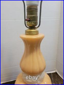 Vintage Aladdin Alacite Table Lamp Peach And White Carved Stone Beautiful