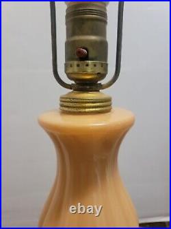 Vintage Aladdin Alacite Table Lamp Peach And White Carved Stone Beautiful