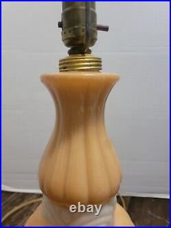 Vintage Aladdin Alacite Table Lamp Peach And White Carved Stone Beautiful