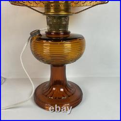 Vintage Aladdin Amber Beehive Oil Lamp Electrified Ruffled Shade