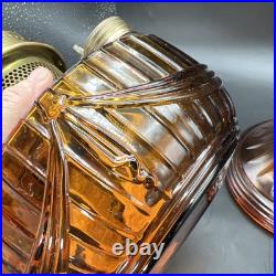 Vintage Aladdin Amber Glass Short Lincoln Drape Oil Lamp #23 Burner