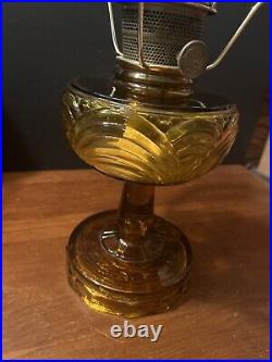 Vintage Aladdin Amber Pressed Glass Washington Drape Oil Lamp Nu-Type Model B