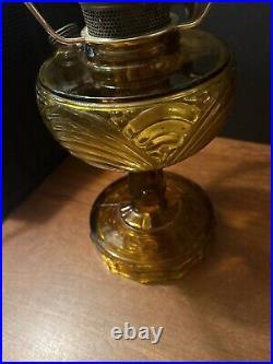 Vintage Aladdin Amber Pressed Glass Washington Drape Oil Lamp Nu-Type Model B