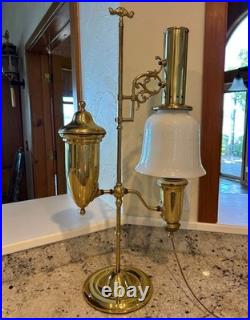 Vintage Aladdin Brass Adjustable Student Lamp Milk Glass Shade Electric 1983